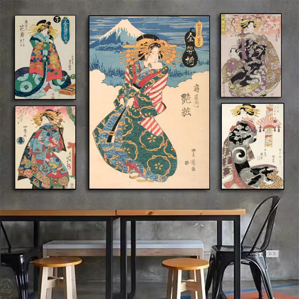 Interior Design With Wallpaper - Retro Japanese geisha Poster Minimalist Easy-Apply