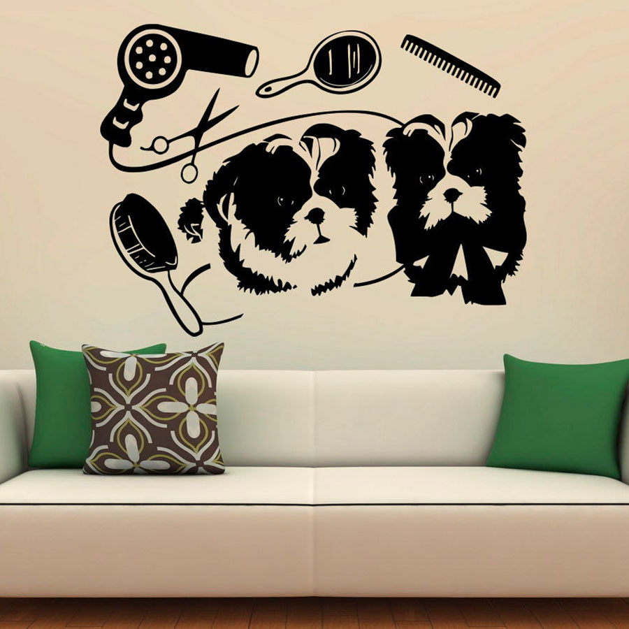 Interior Design With Wallpaper - Pet Grooming Wall Decal Cute Dog