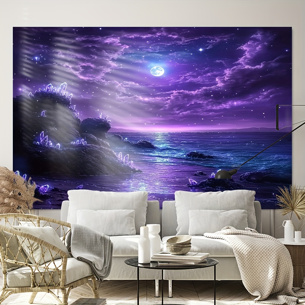 Interior Design Hd - Purple Moon Ocean Night Wall Mural