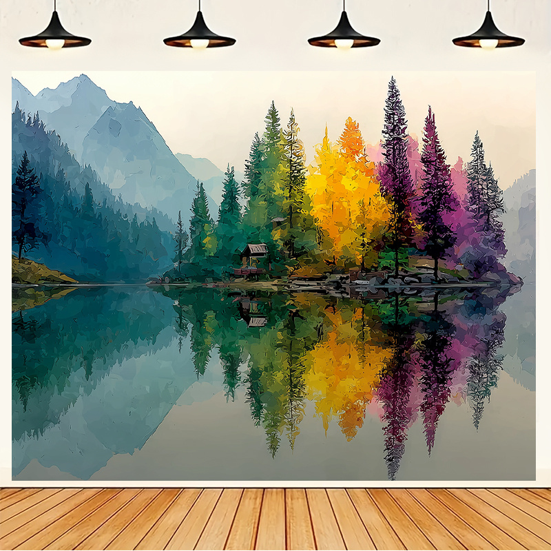 Colorful Forest Lake Wall Mura - Interior Design Hd ulasan dan harga