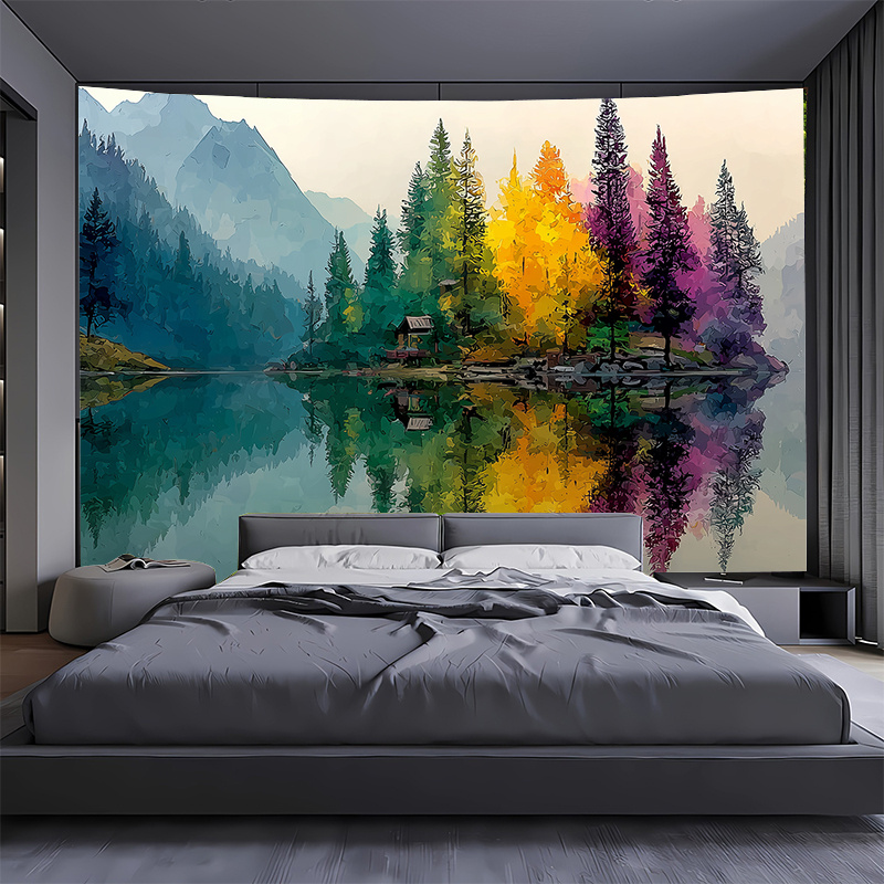 Colorful Forest Lake Wall Mura - Interior Design Hd ulasan dan harga
