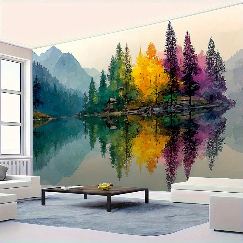 Colorful Forest Lake Wall Mura - Interior Design Hd ulasan dan harga
