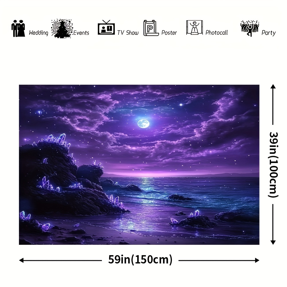 Purple Moon Ocean Night Wall M - Interior Design Hd ulasan dan harga