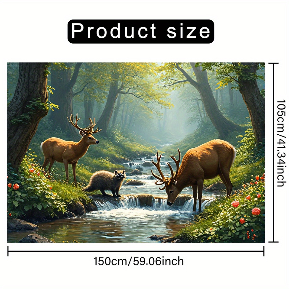 Deer Forest Stream Wall Mural  - Interior Design Hd ulasan dan harga