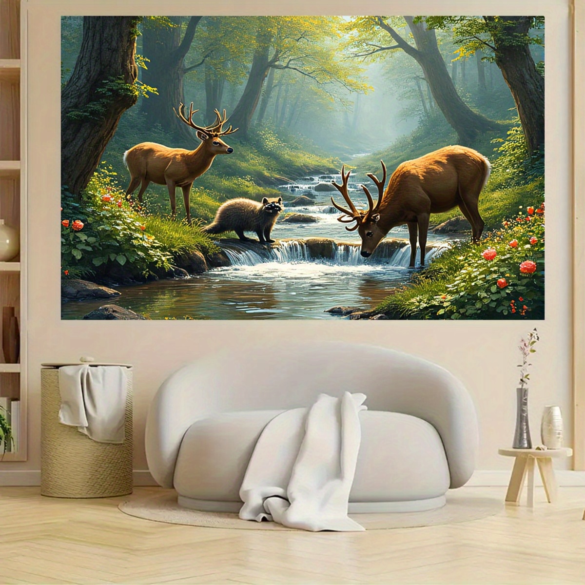 Deer Forest Stream Wall Mural  - Interior Design Hd ulasan dan harga
