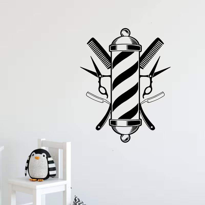 Barber Shop Wall Sticker Vinyl - Interior Design With Wallpaper ulasan dan harga